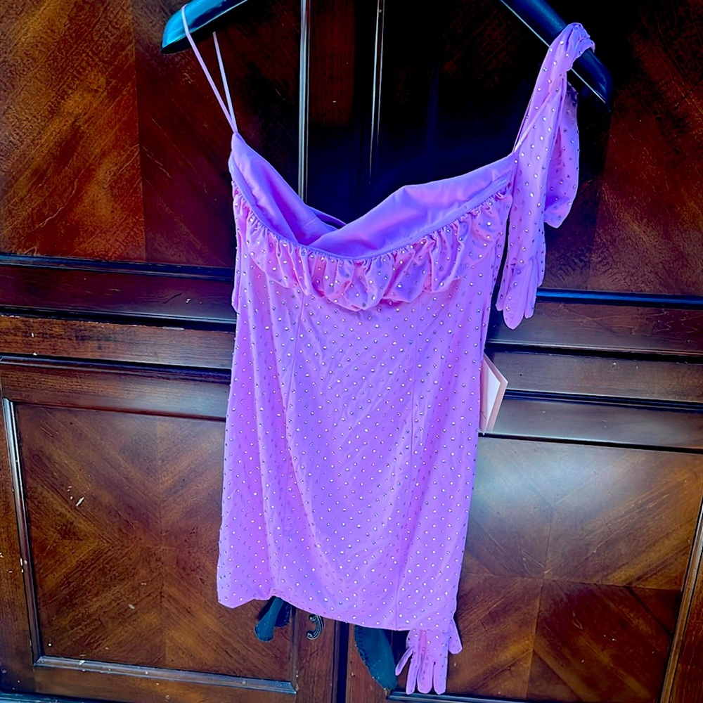 Nana Jaqueline nwt lilac gem dress with back bow and 2 gloves - Picture 3 of 12